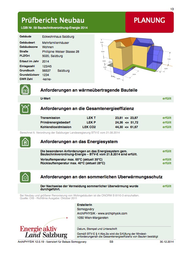013 Energieausweis (Mehrfamilienhäuser) Sbg BTV-E 2014 - Prüfbericht Planung