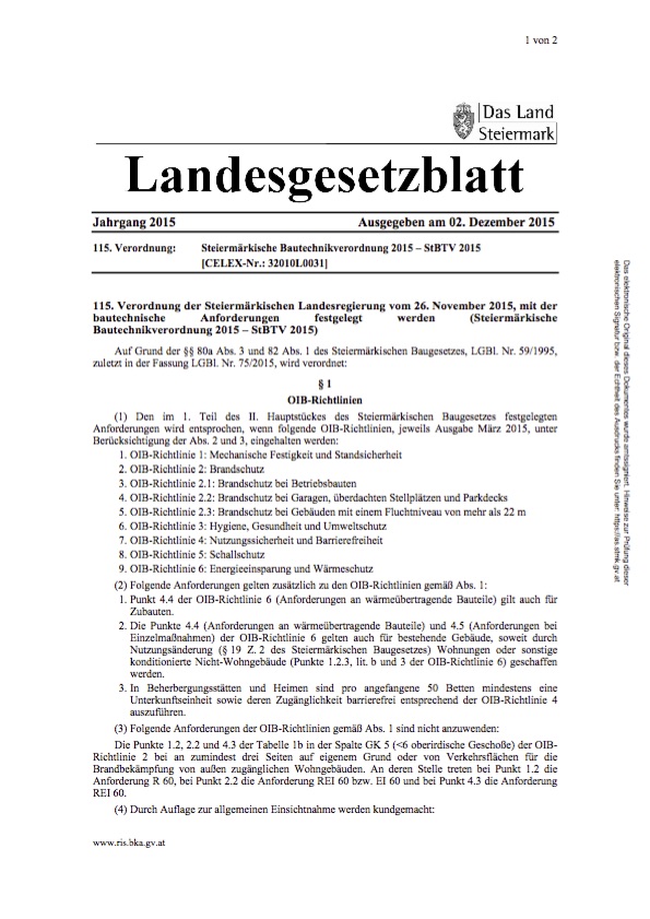 Steiermärkische Bautechnikverordnung 2015 Blatt 1