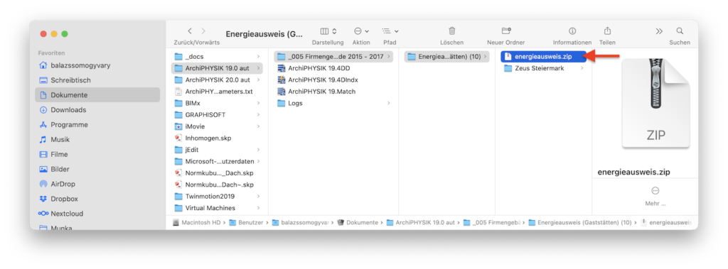 Beispiel ZEUS Datenpaket unter macOS