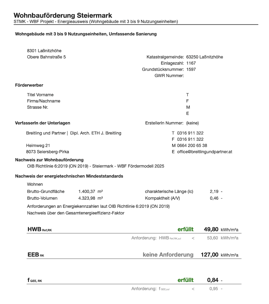 allgemeines ArchiPHYSIK Formular "Förderung - Berechnung und Anforderung"